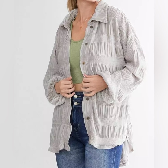 Free People Oversized Velvet Shacket/Blouse SzS - Picture 2 of 13